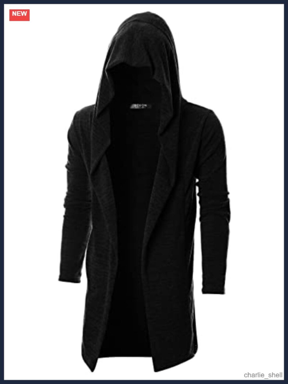 Men's Long Hooded Open Front Cardigan Drape Design Shawl Collar